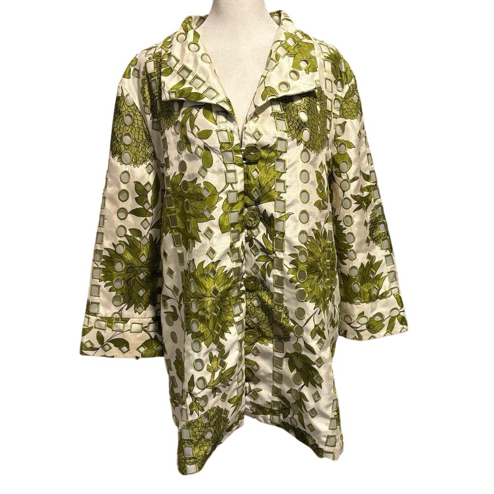 Samuel Dong Size XL Jacket Button Front Floral Print Cutouts FLAW